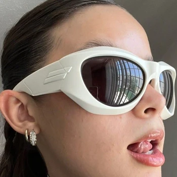 2000-Та Естетически Слънчеви Очила Y2K Овална Квадратна Форма, В Голяма Рамка, Луксозни Дизайнерски Слънчеви Очила За Жени И Мъже, Популярни Бели Точки