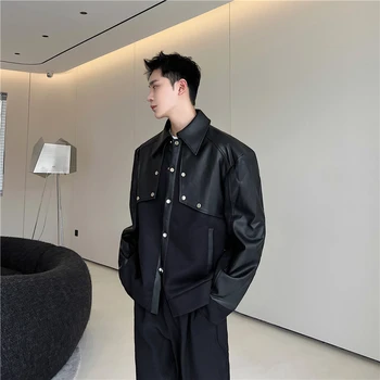 2023 Есен Корейски стил Персонализирани дизайн копчета вълнени якета мъжки ежедневни свободни вълнени якета от изкуствена кожа за мъже, M-XL