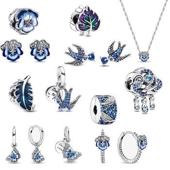 2023 Нова серия Swallow Broken Ice Blue от 100% сребро Оригинални Луксозни Дамски бижута-шармы, подходящи за гривна Pandora