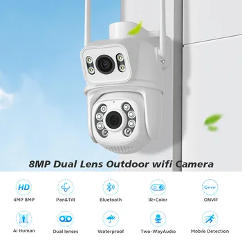 HD 4MP/8MP 4K Wifi PTZ IP Камера с Двойна Леща и Двоен Екран Ai Human Detect Auto Tracking Безжична Външна Камера за Видеонаблюдение iCSee APP