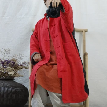 Johnature, женски ретро бельо тренч, обикновена палто, копчета в китайски стил, 2023, Есенни Свободни дълги палта с джобове, Дамски тренч