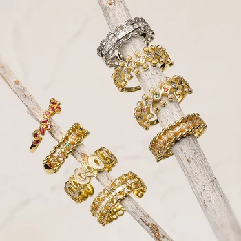 Mafisar Модни Луксозни Позлатени Блестящи пръстени с цирконии Неправилна Геометрия, високо качество на Нежни Женски украси за партита, подарък