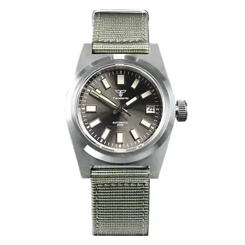 Tandorio AR Сапфирен кристал Япония NH35 PT5000 Механични-Автоматични Дайверские часовници за мъже 200 м Водоустойчива Сиво-черен циферблат Светлинен