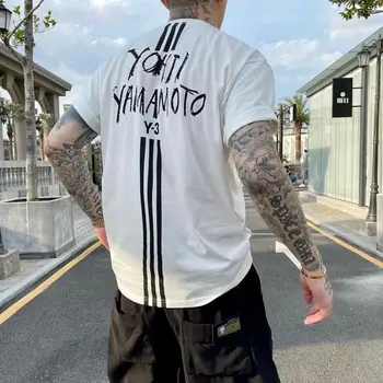 Y-3 нова памучен тениска с принтом Yohji Yamamoto Година 3, тениска, велика марка с къс ръкав, мъжки градинска облекло, графични тениски
