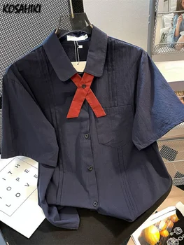 y2k Эстетичные Обикновен Универсален Елегантни блузи, Дамски Летни Свободни блузи с къс ръкав 2024, модни однобортные ризи Harajuku