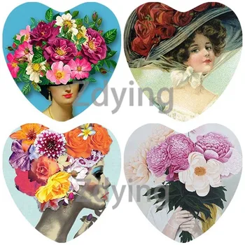 ZDYING, 5 бр., ярка шапка с цветя и момиче, мъниста-кабошоны във формата на сърце, Изложбена чар, с фиксирана облегалка, Подарък със Собствените си ръце, Бижута