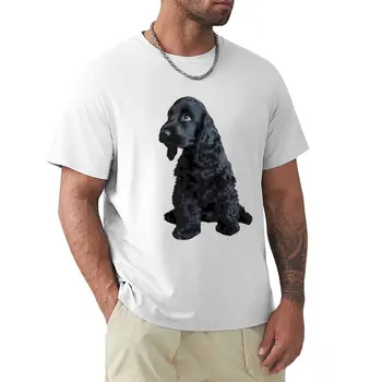 Английски кокер шпаньол, сладка тениска с черно кученце, ризи с къс ръкав, мъжки t-shirt