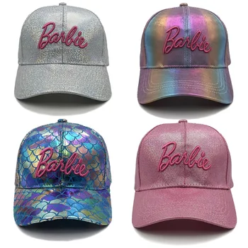 Барби Лазерни Цветни бейзболна шапка Ins Fashion Сладурско Аниме Kawaii UV Защита От Слънцето С Бродерия, Шапка С Извит Полета, Подаръци За Момичета