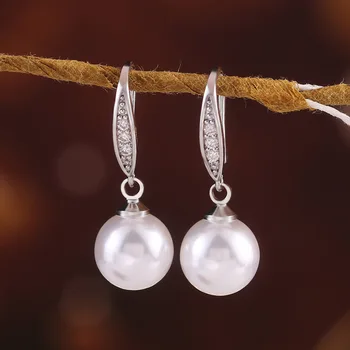 Висококачествени дамски обеци с имитация на перли, семпли обеци с кристали, обеци с цирконии сребро, бижута, малки нови обеци