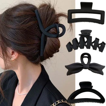 Голяма черна шнола за коса за жени Модерен Френски Елегантни фиби за коса с Корейски букви, щипки за коса за момичета, Щипки за коса, аксесоари за коса