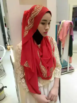 Дамски бронзови мюсюлмански дълги шалове, хиджаб, ислямски шал, арабски, Шийла, шифоновая превръзка на главата