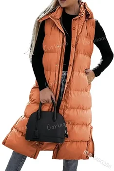 Дамски ежедневни мода с цип 2022, есен-зима, монофонични жилетка със средна дължина, с качулка, однобортная яке, дълго палто
