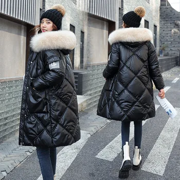 дамски зимни елегантни черни якета с яка от изкуствена кожа, корейски, ежедневни якета с Ромбовидным модел, подплатени якета
