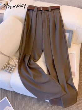 Дамски панталон с висока талия Yitimoky, есен 2023, нови модни Свободни Обикновена костюми, офис дамски ежедневни реколта широки панталони