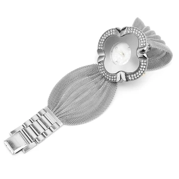 Дамски часовник с циферблат във формата на цвете с широк мрежесто колан, кварцов Елегантен ръчен часовник за жени (N)