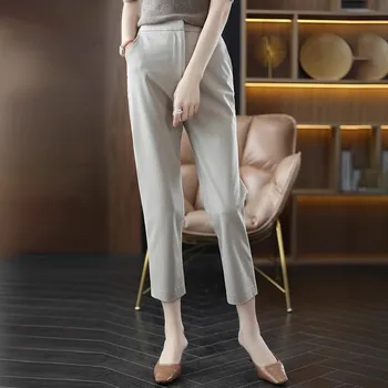 Директни ежедневни панталони за жени с над линията на талията и обвисшим темперамент, показващи стройни костюмные панталони и 9/4