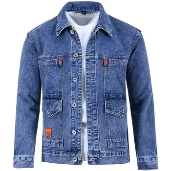 Дълга пролетна топло яке с копчета, джинсовое палто с чисти ръкави, модерен есенен цвят 