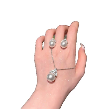 Европейски и американски ретро минималистичен изкуствени бели перли, микроинструмент от цирконий, универсални обеци с перли