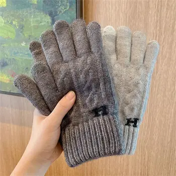 Есен-зима, мъжки плетени калъф за ръкавици със сензорен екран, Висококачествени Вълнени Обикновена ръкавици, Мъжки ръкавици, Топло Флисовые ръкавици за езда