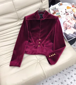 Есента случайни шик 2023, нова дамски червено кадифе сако, дамско луксозно палта, връхни дрехи за жени Gdnz 12.23
