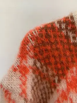 Жена карирани Жаккардовый вязаный пуловер Есен-Зима, женски обикновен пуловер с кръгло деколте, потник, мода 2022 г.