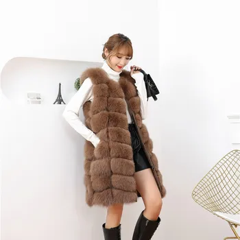 Жилетка от естествена кожа, палто, дамска зимна, 90 см, лисича жилетка, светло сив елек от натурална кожа, за жени, по-кратък