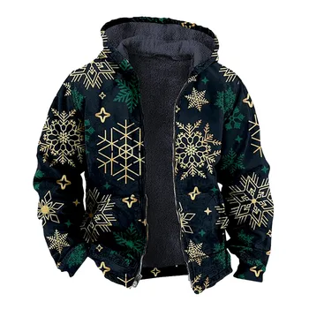 Зимни мъжки якета-ризи с топла дебелото руното облицовка 2023, палто с отложным яка в стил мозайка с принтом снежинки, мъжко яке с качулка