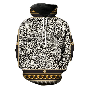 Зимни нови мъжки ежедневни блузи, свитшоты, луксозен пуловер с леопардовым чертеж и 3D-принтом, модната марка, мъжки/женски с дълъг ръкав
