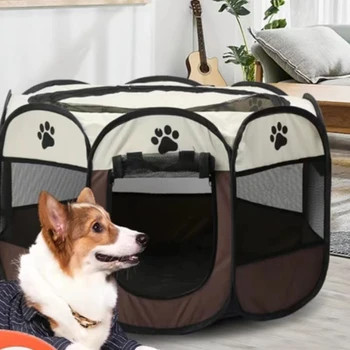 Клетка за домашни любимци, Преносима Сгъваема палатка, Уличен Кучешката къщичка, развъдник, Осмоъгълна подслон за кученца, Лесни за използване Външни клетки за кучета, лесно управление