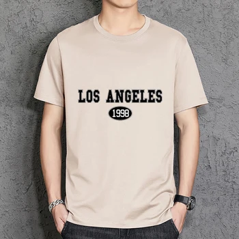 Лос Анджелис 1998, Мода Мъжка тениска С надпис, Реколта Памучен Тениска, Удобна Риза в стил Харадзюку, Луксозни Мъжки ризи С кръгло деколте