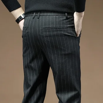 Луксозни бизнес мъжки ежедневни панталони Есен Нови Удобни и Висококачествени маркови мъжки прави панталони на райета