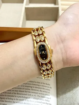 Луксозни елегантни дамски златни часовници, нишевая мода, каишка с диаманти, дамски часовници, популярни персонализирани часовници в ретро стил
