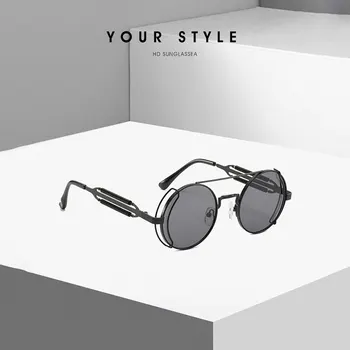 Метални Слънчеви Очила В Стил Steampunk, Мъжки И Дамски Модни Кръгли Очила, Маркови Дизайнерски Vintage Слънчеви Очила с Високо Качество, Oculos De Sol UV400