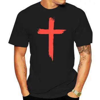 Мъжка тениска с изображение на червен кръст в стила на Исус, Средната и Предната част, тениски с принтом, мъжки летни памучни тениски с къс ръкав