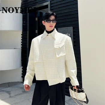 Мъжки однотонная яке в клетката NOYMEI, модерен Корейски стил, джобове с ревери, есен 2024, Луксозно ежедневното универсално палто WA2897