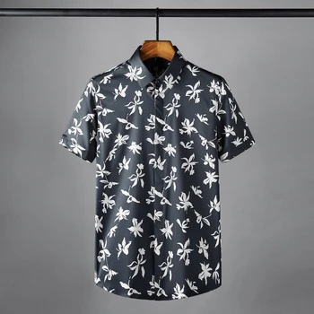 Мъжки ризи с къс ръкав с флорални принтом Minglu Луксозни Мъжки ризи 100% памук Летни Мъжки ризи Slim Fit 4XL