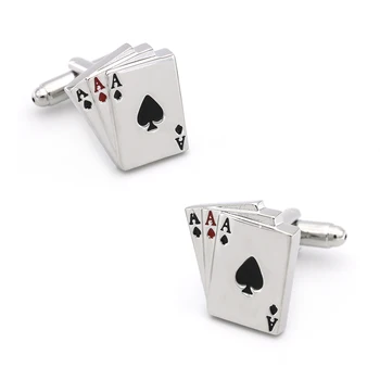 Мъжки ръкавели за покер серии Casino от качествен меден материал, игрална карта, копчета за ръкавели и с 3 аса, безплатна доставка