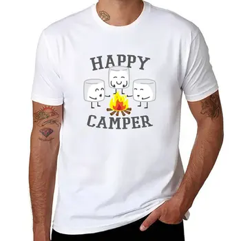 Нова дизайнерска тениска Happy Camper Marshmallows, реколта тениска, дрехи kawaii, тениски за мъже