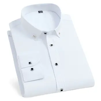 Нова мъжка риза с дълъг ръкав, мъжки риза с френски запонками, ежедневни мъжки брандираната однотонная бяла синя, тъмно синя приталенная риза с белезници