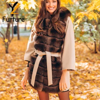 Ново есенно-зимния женски вълнена палта от естествен лисьего кожа с дълъг ръкав и отложным яка, елегантни дамски яке Оверсайз, свободно палто, намаляване на