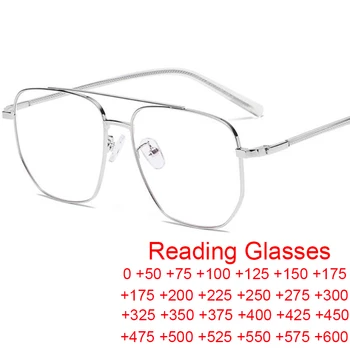Пилотни Очила За Четене В Златна Метална Рамка За Мъже + 1,0 - + 6,0 Големи Очила Със Синя Светлина, Vintage Слънчеви Очила С Двойно Мост, Мъжки Рамки За Очила