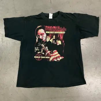 Реколта мъжка тениска Marilyn Manson guns god and government tour shirt