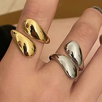 Реколта пръстени за отваряне на капки вода с гладка повърхност за жени, модни геометрични пръстени с неправилна форма, цвят: златист, сребрист пръстен за прегръдки, Коледен подарък за парти