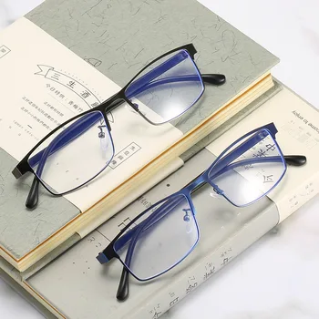Ретро квадратни рамки за оптични очила със синя светлина, метална мъжка мода, бизнес, прозрачни рамки за очила, очила компютър