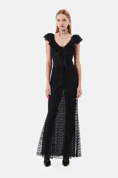 Рокли Alessandra RICH 2024, ново черно дантелено дълга рокля, банкет рокля по поръчка престижна дизайнер