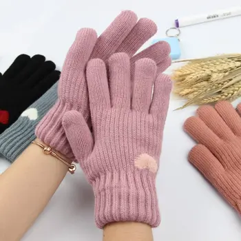 Сгъстено дамски плетени калъф за ръкавици Аксесоари, Плюс кадифе разтеглив топли ръкавици Двуслойни Меки зимни ръкавици