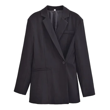 ТРАФИКА, женски сако, яке, палто, черно Двубортный ретро случайни сако с дълъг ръкав, Пролет-есен 2024, тънки върхове