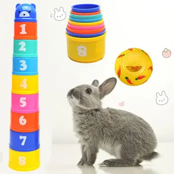 Чашки за подреждане на играчки Бъни Rabbit Интерактивни Чаши за подреждане на играчки Бъни Малък Заек се Крие храна, играчка за хранене хамстер Топка